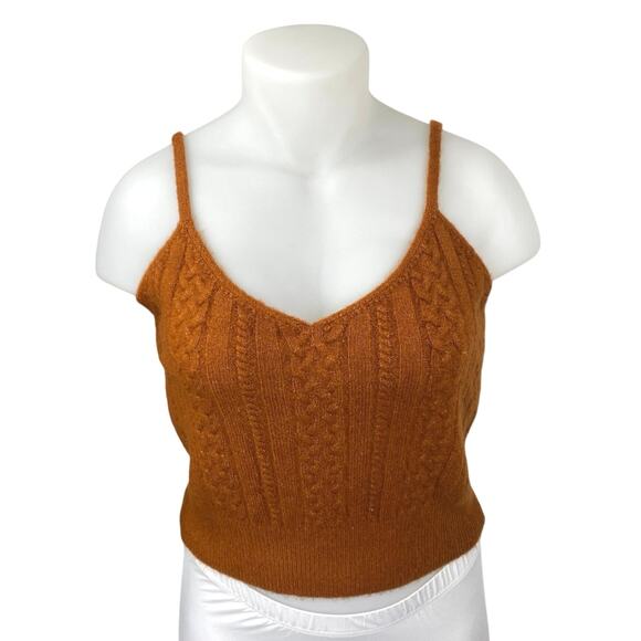 House of Harlow 1960 Brown Sleeveless Cable Knit Cami Crop Sweater Tank Top XL - Picture 1 of 4